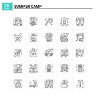 25 conjunto de ícones de acampamento de verão de fundo vetorial vetor