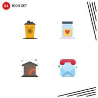 pacote de linha vetorial editável de 4 ícones planos simples de café em casa contatos de coração de café preto elementos de design vetorial editáveis vetor