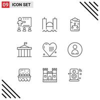conjunto de 9 sinais de símbolos de ícones de interface do usuário modernos para colunas acrópole rede de papel industrial elementos de design de vetores editáveis