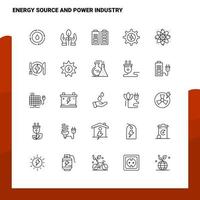 conjunto de fonte de energia e conjunto de ícones de linha da indústria de energia 25 ícones design de estilo de minimalismo vetorial conjunto de ícones pretos pacote de pictograma linear vetor