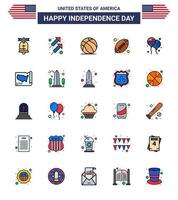 conjunto de 25 ícones do dia dos eua símbolos americanos sinais do dia da independência para bloons bola de esportes de futebol bola americana editável elementos de design do vetor do dia dos eua
