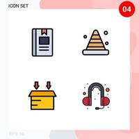 Pacote de cores planas de 4 linhas preenchidas de interface de usuário de sinais e símbolos modernos da ferramenta de livro, elementos de design de vetores editáveis logísticos de aprendizagem
