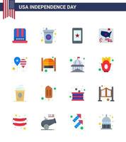 16 pacotes planos dos eua de sinais do dia da independência e símbolos do dia balões bandeira do mundo do telefone editáveis elementos de design do vetor do dia dos eua