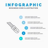 ícone de linha de cortador de reparo de ferramenta de faca com fundo de infográficos de apresentação de 5 etapas vetor