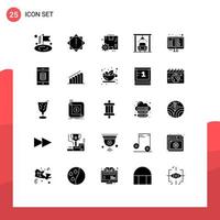 pacote de glifos sólidos de 25 símbolos universais do banco html codificação de engrenagem lavar elementos de design de vetores editáveis