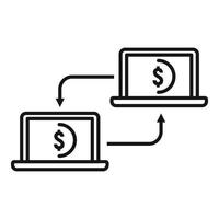 ícone de transferência de dinheiro de rede de laptop, estilo de estrutura de tópicos vetor