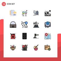 pacote de interface do usuário de 16 linhas básicas cheias de cores planas de helicóptero de estante de construção histórica comida viva elementos de design de vetores criativos editáveis