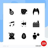 conjunto de 9 sinais de símbolos de ícones de interface do usuário modernos para som esquerdo, bigode, música, homens, elementos de design vetorial editáveis vetor