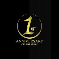 logotipo do 1º aniversário com anel de ouro, brilho, design vetorial para cartão de felicitações e cartão de convite vetor