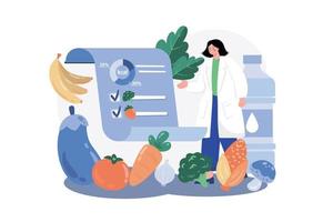 médico nutricionista feminino dá notas vetor