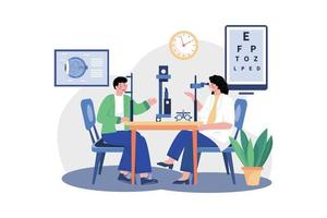 oftalmologista feminina verificando a visão dos pacientes vetor