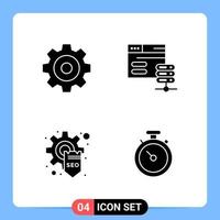 4 símbolos de glifo de pacote de ícones pretos sólidos para aplicativos móveis isolados em fundo branco 4 ícones definem o fundo criativo do vetor de ícones pretos