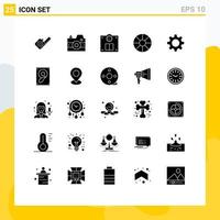 pacote de interface do usuário de 25 glifos sólidos básicos de configuração de música andar engrenagem elementos de design vetoriais editáveis vetor