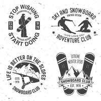 conjunto de emblemas de insígnia do clube de esqui e snowboard. vetor