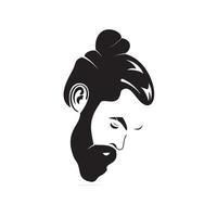 homem com emblema de vetor de barbearia hipster de barba. rosto de homem barbudo, personagem hipster.