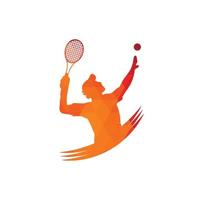 designs de logotipo de tênis com inspiração de design de logotipo de bola e raquete de jogadores de tênis vetor