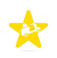 design de logotipo de conceito de forma de estrela de entrega de comida com scooter retrô. vetor