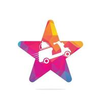 design de logotipo de conceito de forma de estrela de entrega de comida com scooter retrô. vetor