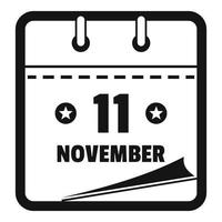ícone do calendário onze de novembro, estilo preto simples vetor