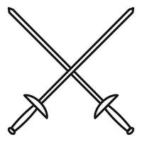 ícone de espada de esgrima cruzada, estilo de estrutura de tópicos vetor