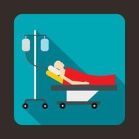 paciente na cama em um ícone de gotejamento, estilo simples vetor