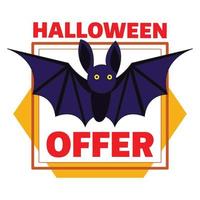 logotipo de oferta de morcego de halloween, estilo cartoon vetor