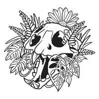 planta floral aroid ilustração de caveira de gato página para colorir vetor