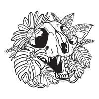 planta floral aroid ilustração de caveira de gato página para colorir vetor