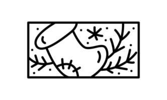 meia de composição de advento de natal e neve de galhos. logotipo do construtor de vetores de férias de inverno desenhado à mão no quadro de retângulo. para cartão de felicitações, convite de web design