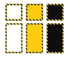 moldura quadrada de advertência com listras diagonais amarelas e pretas. moldura de aviso retangular. borda de fita isolante amarela e preta. ilustração vetorial em fundo branco vetor