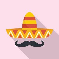 ícone de bigode sombrero mexicano, estilo simples vetor