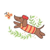 dachshund com doodle infantil de borboleta vetor