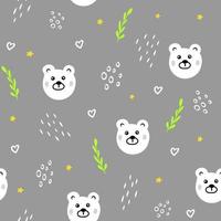 padrão bonito e perfeito com urso branco e elementos abstratos simples em fundo cinza, crianças imprimem com pelúcia para tecido, têxtil, roupa de cama, ilustração para papel de parede, chá de bebê, design de berçário vetor