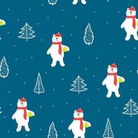 padrão perfeito de natal com urso polar branco entregando caixa de presente, impressão de inverno para papel de embrulho, preenchimentos de padrão, design de interiores e capa, plano de fundo da página da web, cartões de saudação de natal e ano novo vetor