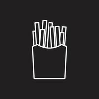 eps10 ícone de batatas fritas de fast-food de vetor branco isolado no fundo preto. batatas fritas em um símbolo de pacote em um estilo simples e moderno para o design do seu site, logotipo e aplicativo móvel