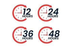 vários adesivos de tempo 12 24 36 e 48 horas relógio com ícone de serviço de entrega de pedido de seta vetor