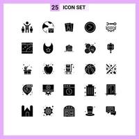 grupo de símbolos de ícone universal de 25 glifos sólidos modernos de ferramentas de garagem id de usuário seta para a direita elementos de design de vetores editáveis