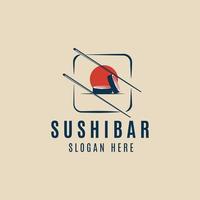 sushi bar comida logotipo vintage japonês design de ilustração vetorial vetor