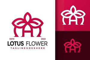 um design de logotipo de flor de lótus de carta, vetor de logotipos de identidade de marca, logotipo moderno, modelo de ilustração vetorial de designs de logotipo