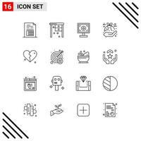 conjunto de 16 sinais de símbolos de ícones de interface do usuário modernos para proteção de mesa de trabalho eco folha imprimir elementos de design de vetores editáveis