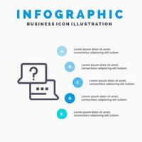 trabalho encontrar ícone da linha de bate-papo do laptop com fundo de infográficos de apresentação de 5 etapas vetor