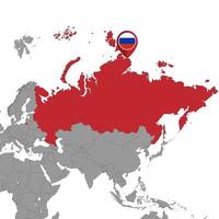 pin mapa com bandeira da rússia na ilustração do mundo map.vector. vetor