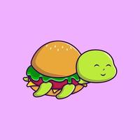 ilustração bonito dos ícones do vetor dos desenhos animados do hamburguer da tartaruga. conceito de desenho animado plano. adequado para qualquer projeto criativo.