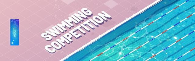 página de destino dos desenhos animados de competição de natação, banner vetor