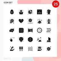 grupo de 25 glifos sólidos modernos definidos para elementos de design de vetores editáveis de gráfico de engrenagem de crescimento do produto