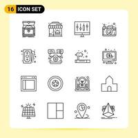 16 ícones criativos para design de site moderno e aplicativos móveis responsivos 16 sinais de símbolos de contorno em fundo branco 16 pacote de ícones vetor