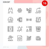 conjunto de esboço de interface móvel de 16 pictogramas de logotipo de computadores gadget adicionar elementos de design de vetores editáveis de engenharia