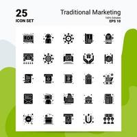 25 conjunto de ícones de marketing tradicional 100 eps editáveis 10 arquivos idéias de conceito de logotipo de negócios design de ícone de glifo sólido vetor