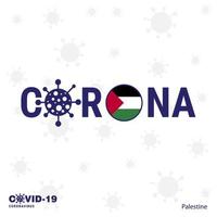 tipografia de coronavírus palestina covid19 bandeira do país fique em casa fique saudável cuide de sua própria saúde vetor
