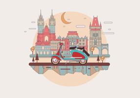 Lambretta vintage em um Vector Europeia Cidade